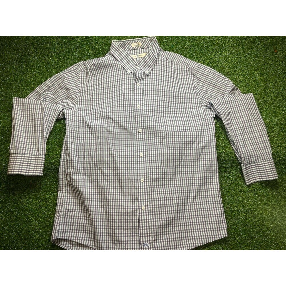 Onward Reserve Button Front Shirt Men’s XXL Blue Gray Check Plaid Long Sleeve